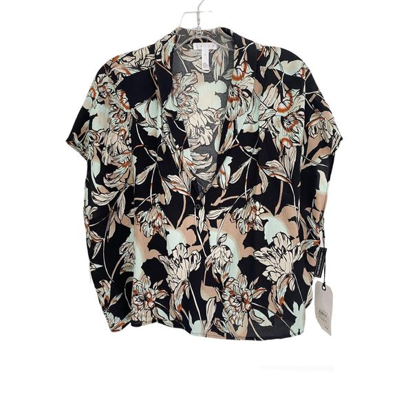Leith Floral Short Dropped Sleeves Top Sz L - Picture 1 of 5